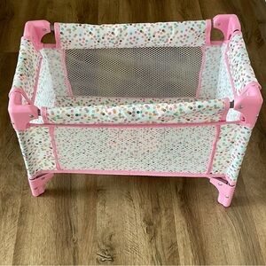 Baby Doll Crib Playpen Polka Dot JAKKS Pretend Play Nursery Toy Pink Girl Collap